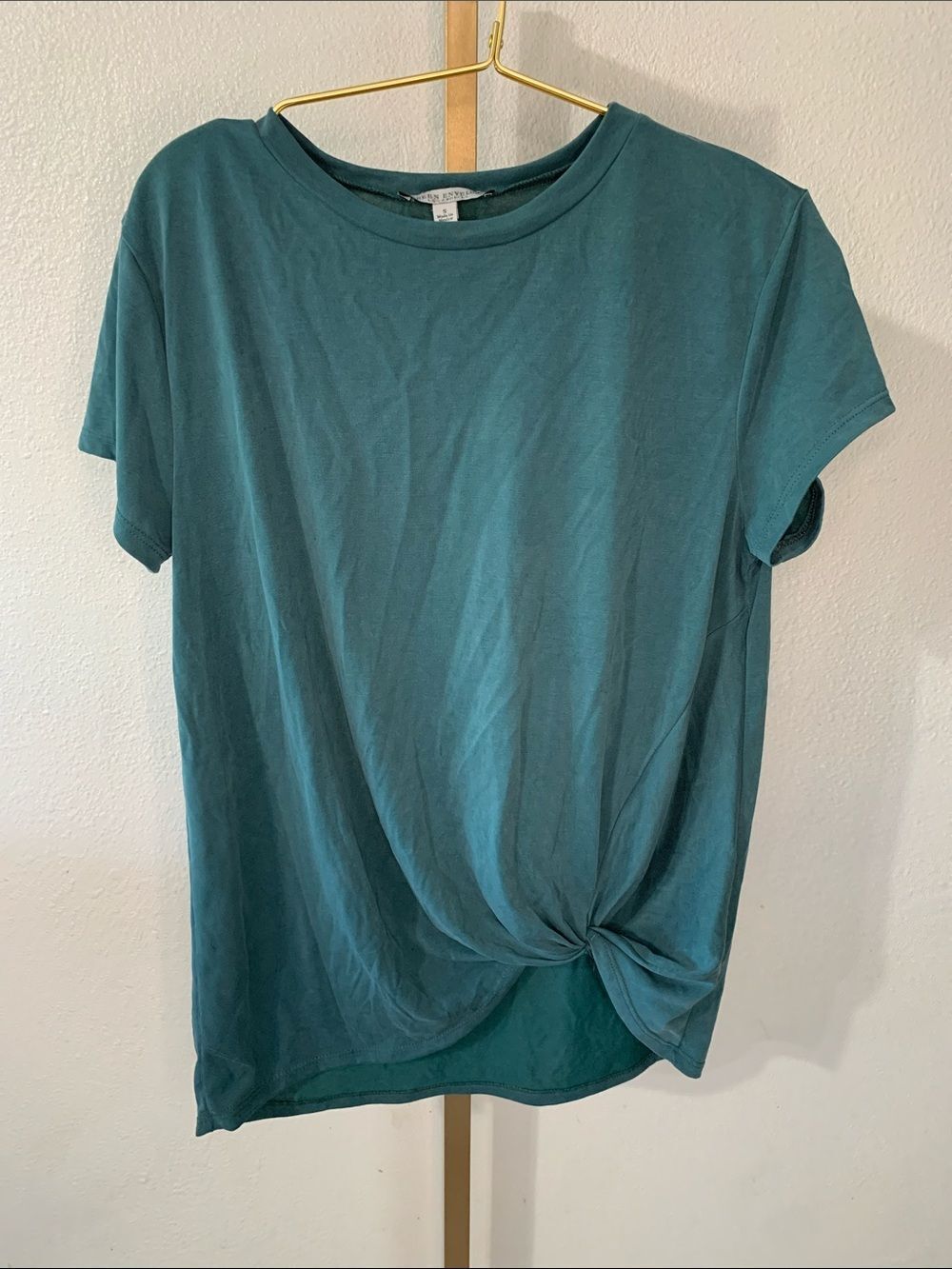 Green Envelope- Teal Knot-Front Short Sleeve Tee- small